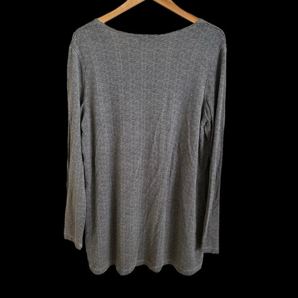 Bryn Walker XL Gray Knit Chevron Print Tunic Top Siro Rayon Stretchy Lagenlook - Picture 2 of 6